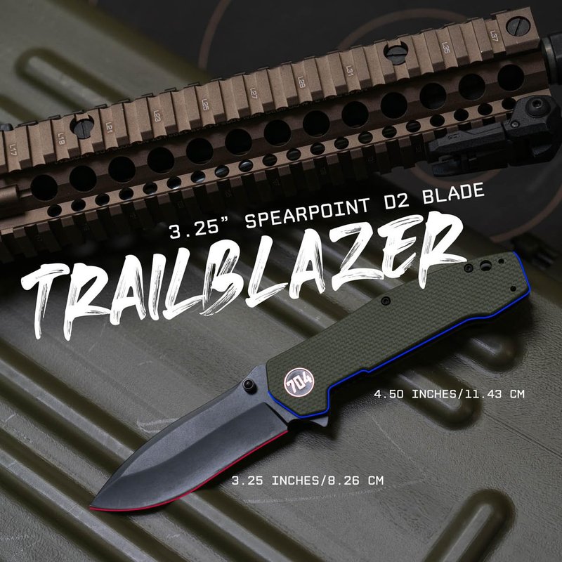 704 Gear Trailblazer EDC Folding Pocket Knife | 3.25" Blade, G10 Handle, Ambidextrous Thumb Stud, Reversible Pocket Clip | Black