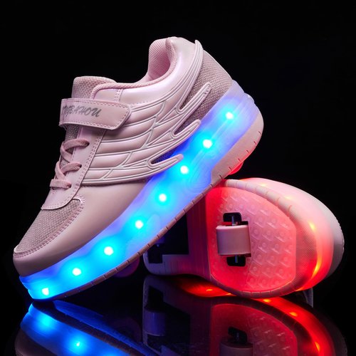 XUVUVJU LED Roller Skates Shoes Girls Boys Kids Sneakers with Wheels Pink