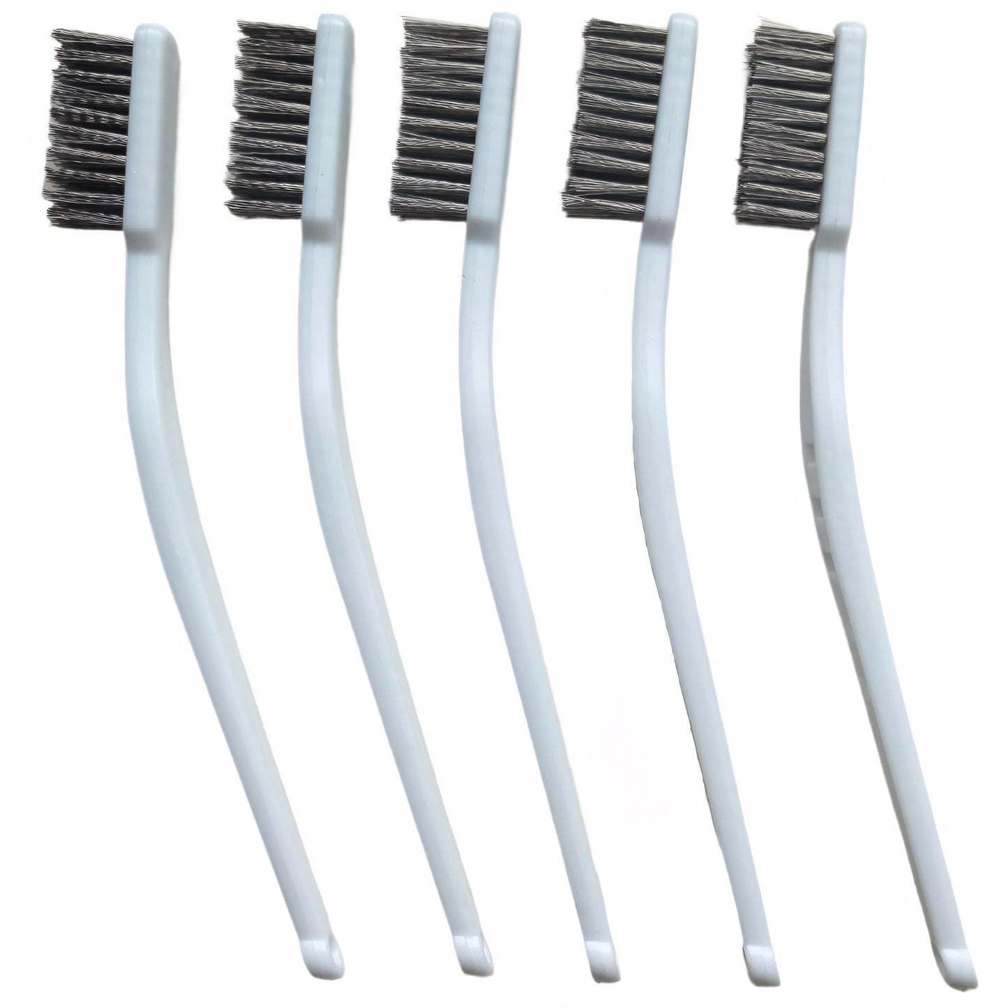 Stainless Steel Wire Brushes - Heavy-Duty Reinforced Bristle Cleaning Brushes for Kitchen, Industrial Use, Walnut Carving Gaps, Rust Removal & Polishing (5-Pack, 18cm White Handle)