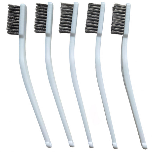 Stainless Steel Wire Brushes - Heavy-Duty Reinforced Bristle Cleaning Brushes for Kitchen, Industrial Use, Walnut Carving Gaps, Rust Removal & Polishing (5-Pack, 18cm White Handle)