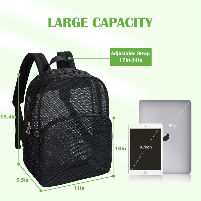 gdbis Heavy Duty Mesh Backpack, Semi- Transparent College Bookbag with Adjustable Padded Shoulder Straps, Lightweight Casual Daypack for College Workpalce Security - Black