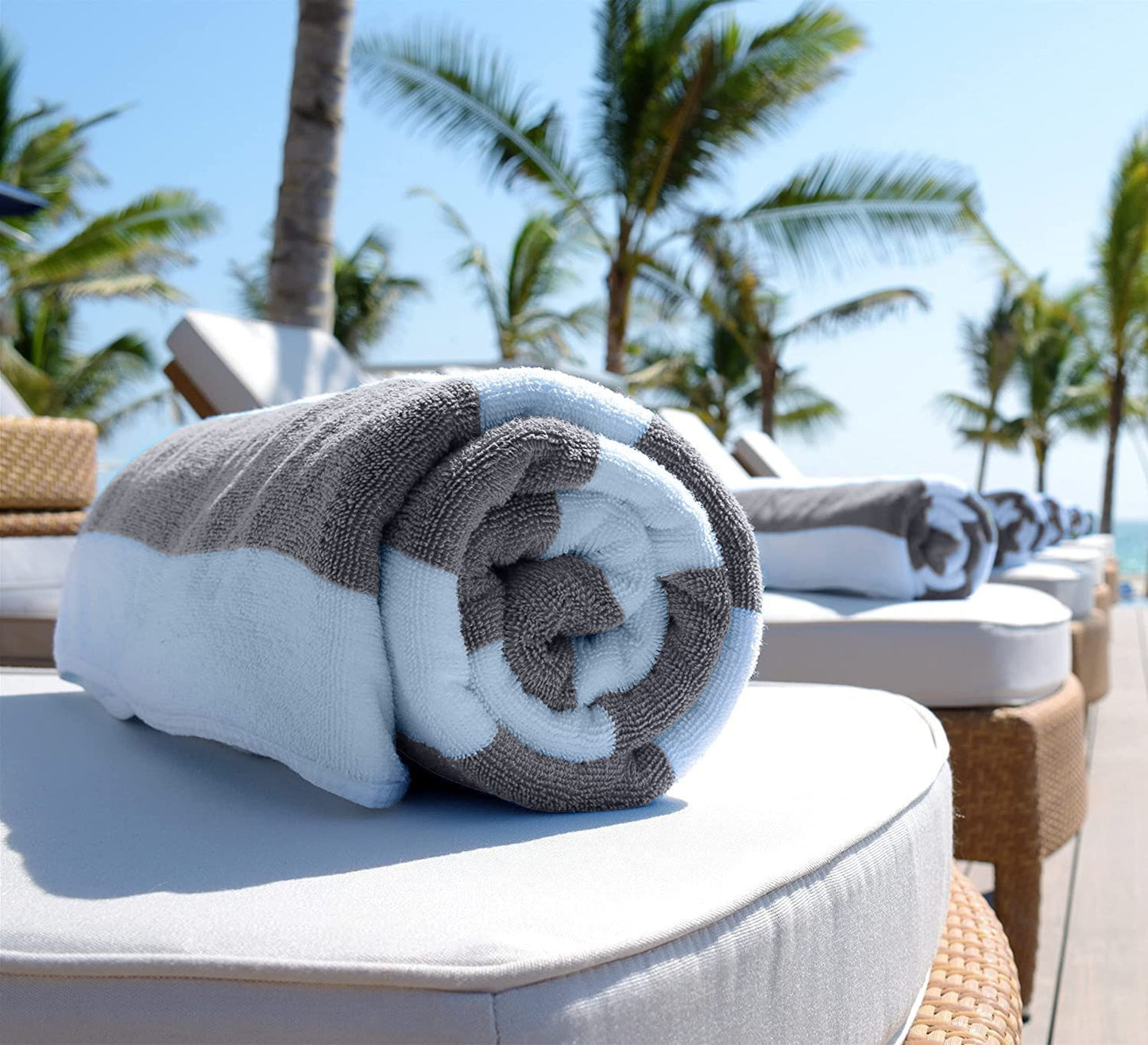 White Classic Beach Towels Oversized Cabana Stripe Cotton Bath Towel Large - Luxury Plush Thick Hotel Swim Pool Towels for Adults Super Absorbent Quick Dry - 35x70 Grey [2 Pack]