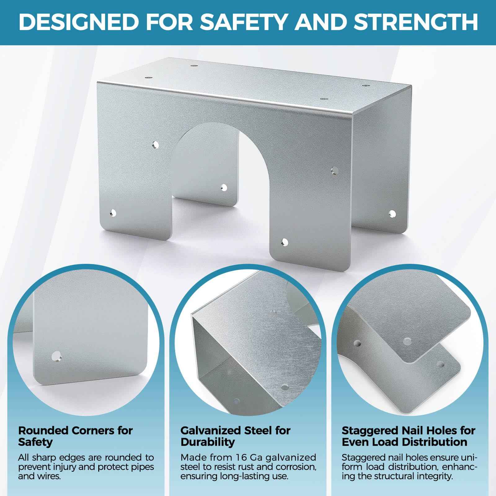 UPVONT Stud Shoes for Double 2X Studs, 16-Gauge Galvanized Stud Shoes, 6.25" Height, 3" Width, Fits Up to 2 3/8" OD Pipes – Thicker, Higher, IBC/IRC Code Compliant, Extra Durable (6.25"x3"-2 PCS)