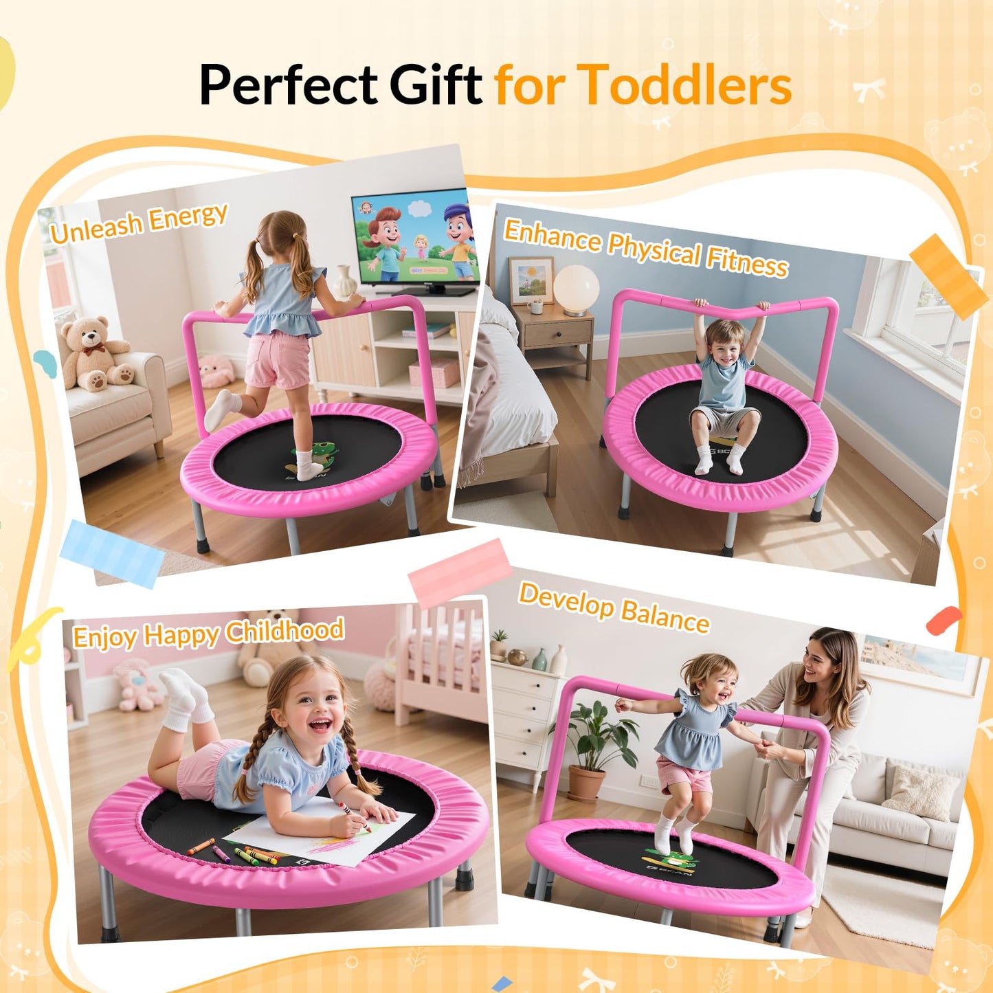 BCAN SP1 36'' Kids Toddler Trampoline Indoor, Foam Handle | FED Fitness