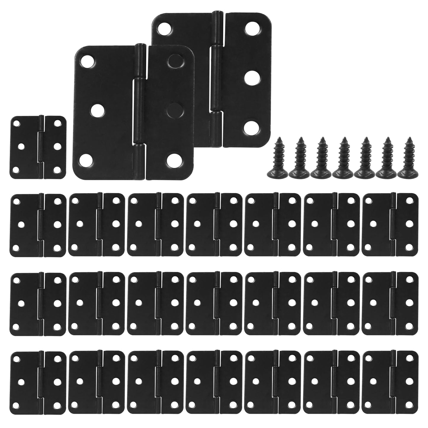 Murtenze 24Pcs Metal Mini Hinges, 1.3 inch x 1.5 inch Black Asymmetric Door Hinge Flat Folding Butt Hinge for Cabinet Drawer Box with Screws