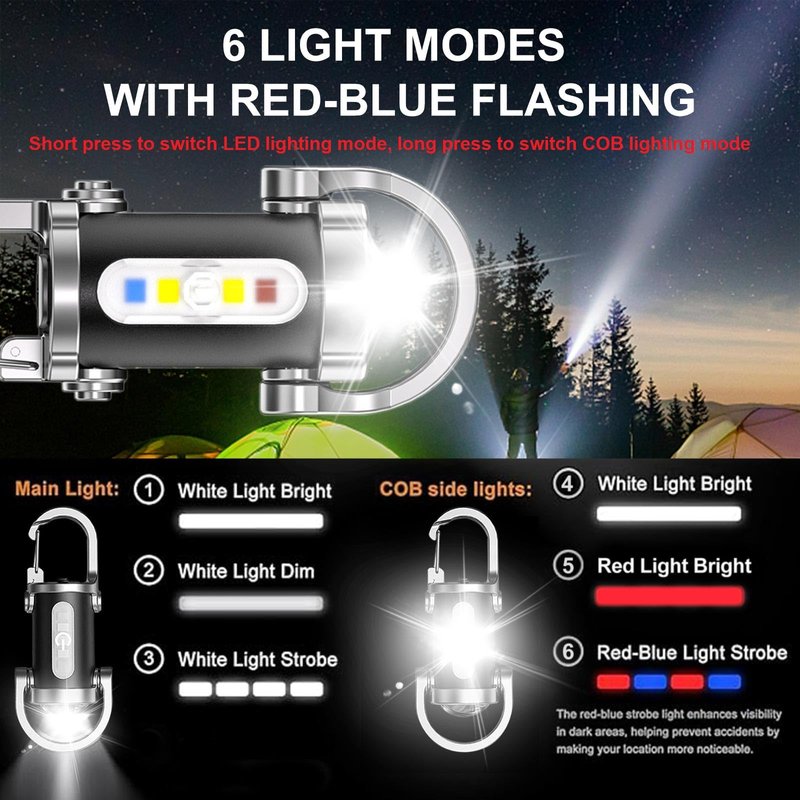 Skywolfeye 2 Pack Rechargeable Keychain Flashlights, EDC Mini Keychain Flashlight 6 Light Modes Waterproof, Compact Pocket COB Light for Night Working, Running, Walking, Camping, Fishing, Hiking