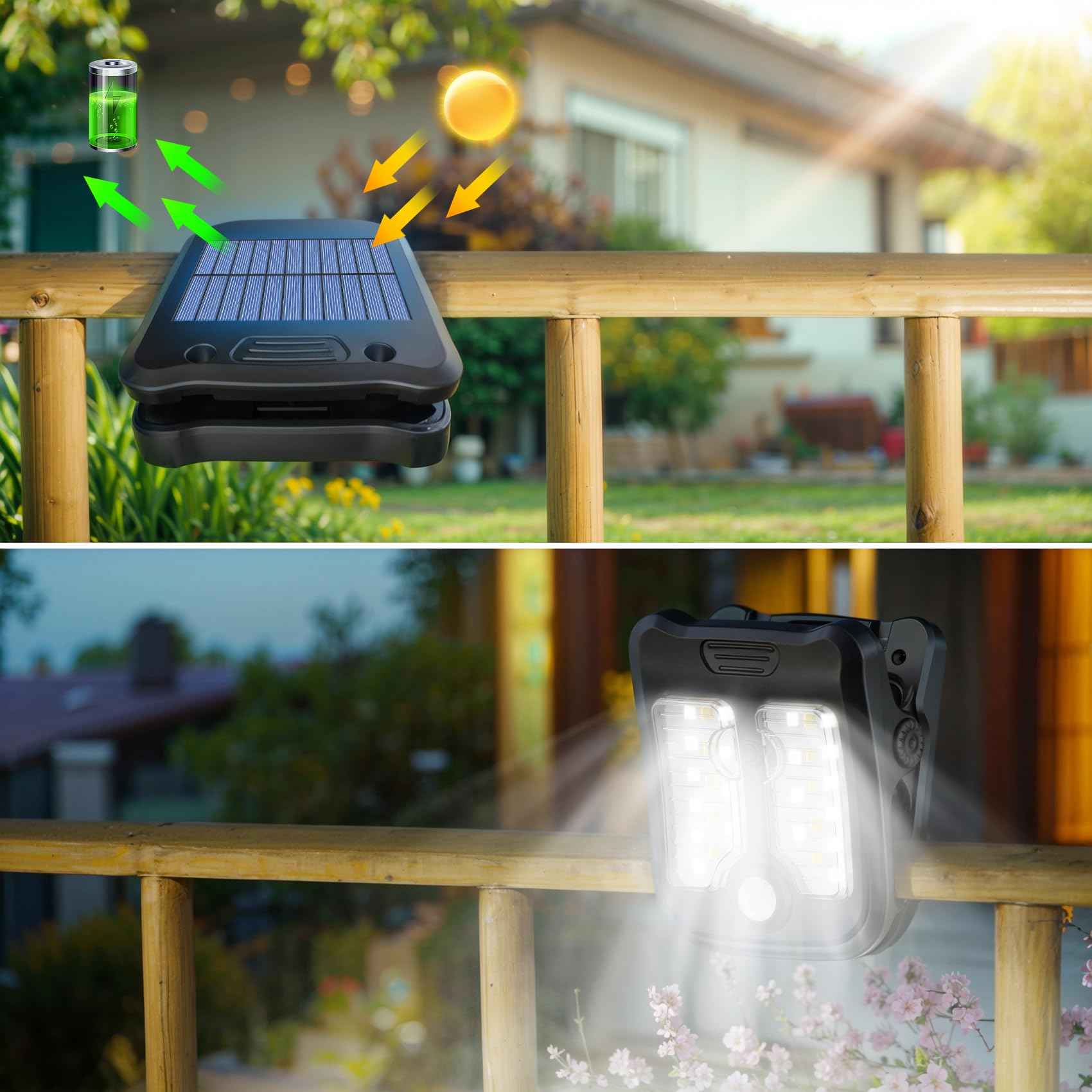 Tryme Small Solar Lights for Chain Link Fence, Outdoor Motion Sensor Clip-on Solar Lights for Garden, Gate, Deck, Step, Patio, Camping, Waterproof, 2 Pack