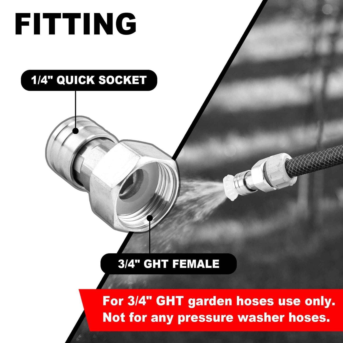 Raincovo Garden Hose to Pressure Washer Adapter, 3/4” GHT to 1/4” Quick Connect, Convert Water Hose to Power Washer Connector, Car Washing Nozzle & Hose Attachment, Stainless Steel, 2 Pack