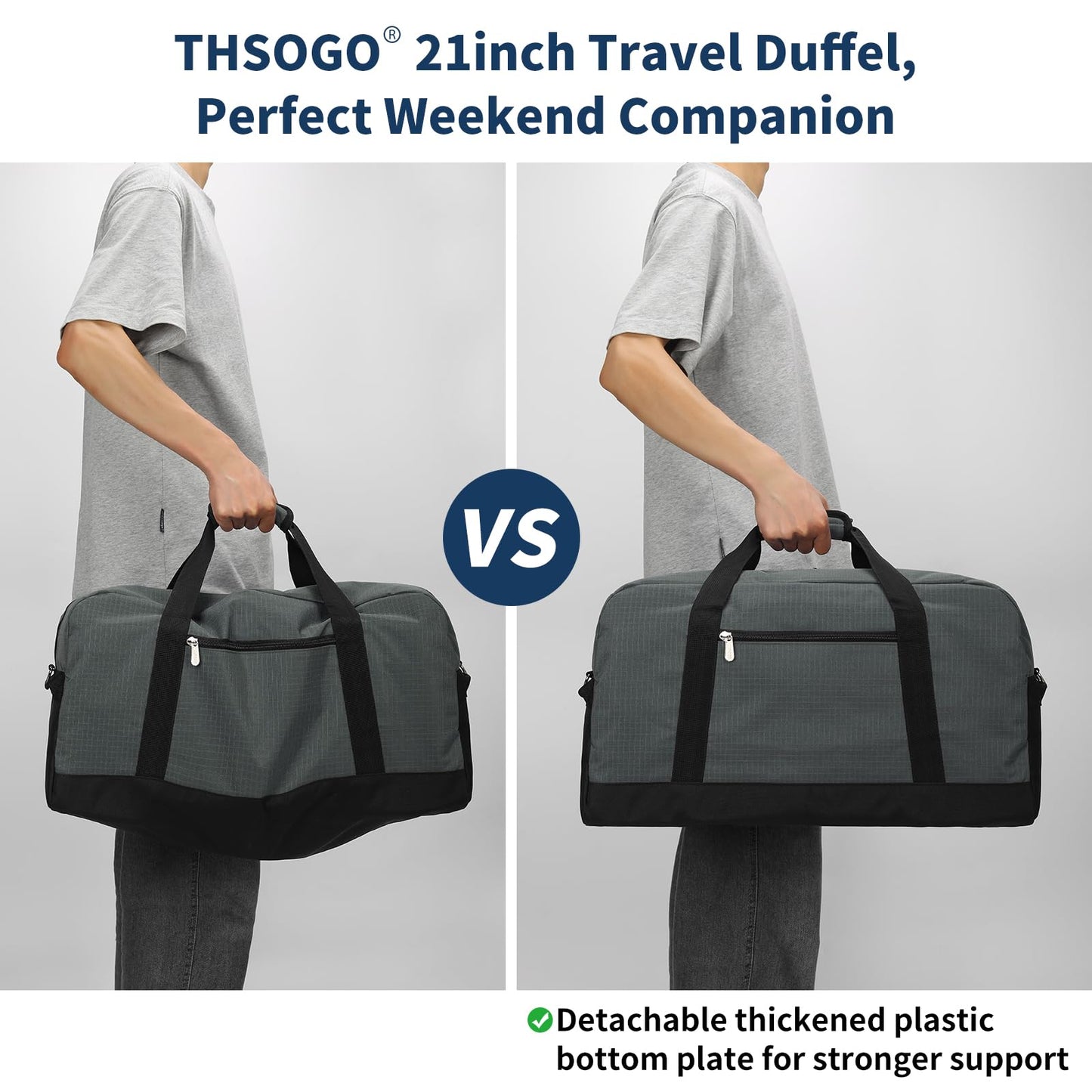 THSOGO 21 inch Gym Bag for Men - 40L Travel Duffel Bag Sport Duffle Bags for Weekend Overnight with Bottom Support (Dark Grey）