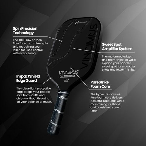 GATORSTRIKE Vincimus Air Controller T600 Pickleball Paddle, T600 Carbon Fiber Pickleball Paddle with Enhance PP Honeycomb 16mm Core, 8.1oz with GatorGrit Face (Grey)