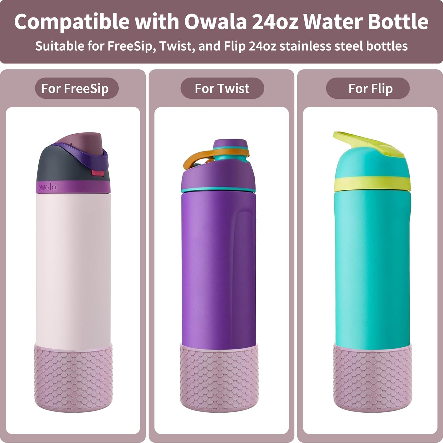 Diumepo Silicone Water Bottle Boot for Owala 24 oz, Anti-Slip Protective Sleeve Bottom Bumper Protector for Owala FreeSip/Twist/Flip 24 oz Water Bottle,BPA Free (Purple)