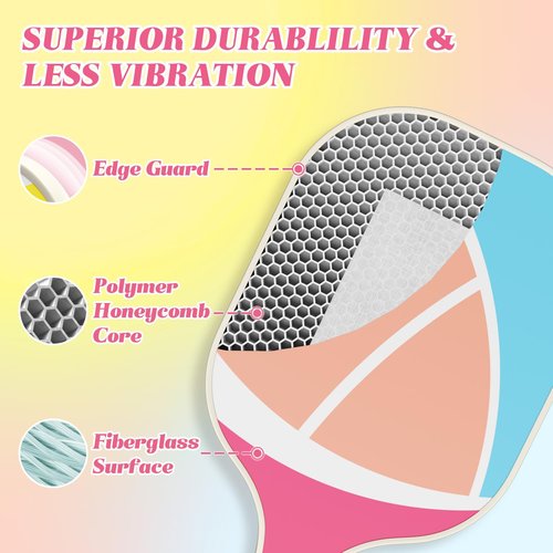 HITTIONA Pickleball Paddles Set of 2 - USAPA Approved Fiberglass Cute Pickleball Paddles Set for Women, Pink Pickleball Paddle with Anti-Slip Grip, 4 Pickleballs, Pickle Ball Paddle for Beginners