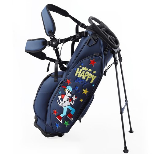 Golf Stand Bag with 5-Way Dividers, Waterproof PU Leather, Funny Detachable Patch, 7.3 lbs for Men & Women, (Navy EMB)