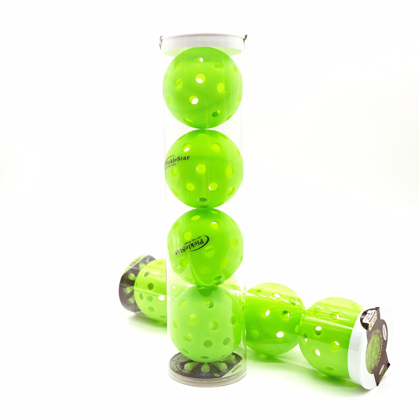 PickleStar LED Light Up Pickleball Balls, Offcial Size Outdoor 40 Holes Green PickleBalls with Green Light 4 Pack LED Light Up Pickle Balls, 6 Batteries Included, for Pickleball Lovers