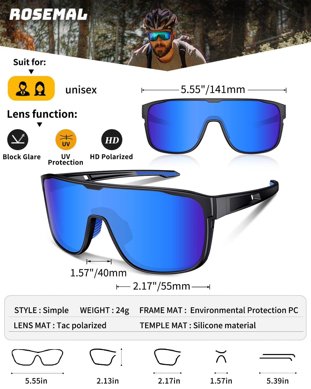 Polarized Sports Sunglasses for Men Women UV400 Protection Running Hiking