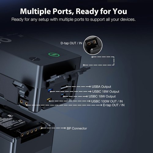 FXLION V Mount Battery Nano Pro - 98Wh/6800mAh with PD 100W Fast Charging | 3 USB-C, 2 D-Tap, 1 USB-A Ports for Cameras & Drones