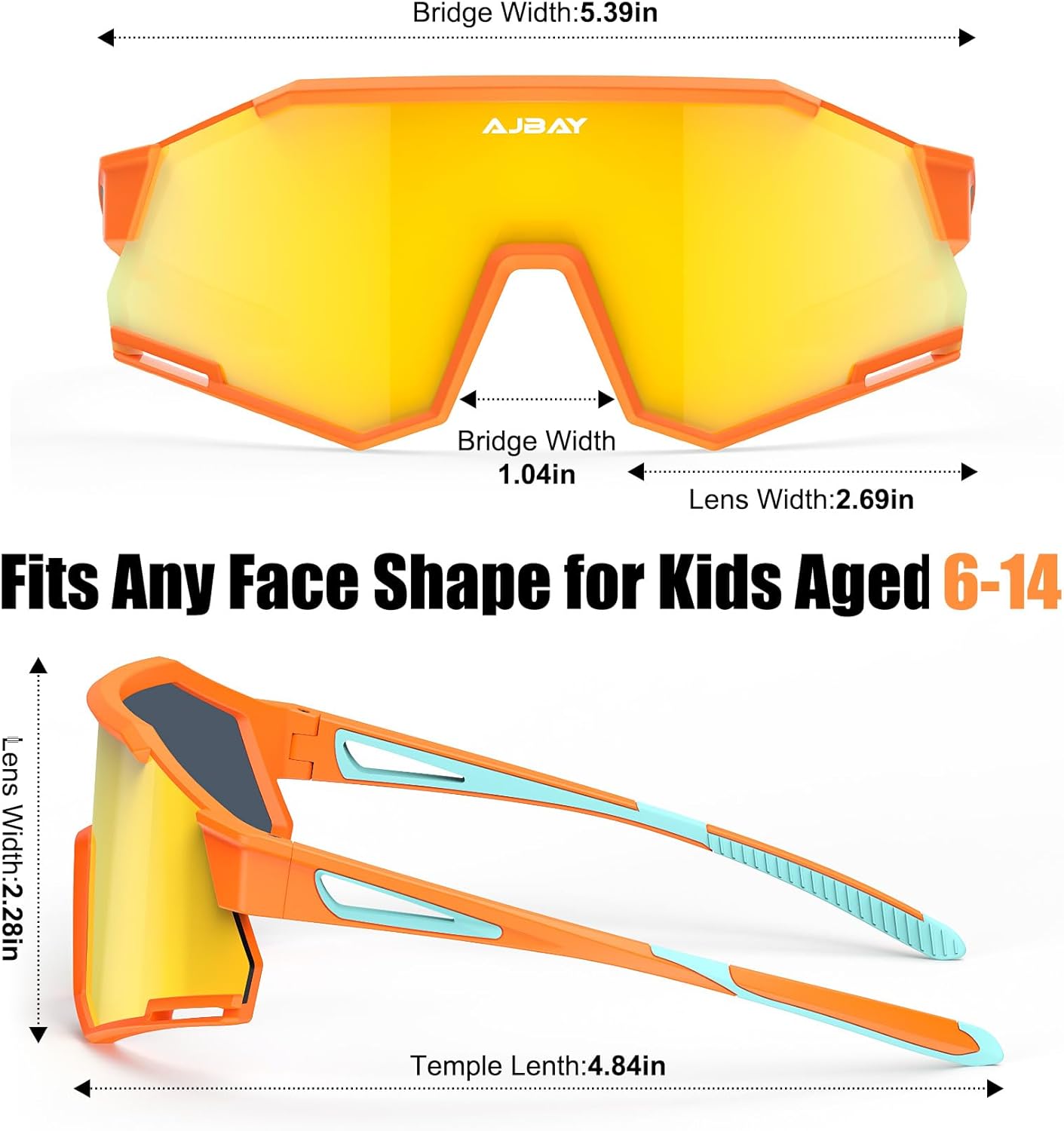 Polarized Kids Sunglasses, Youth Baseball Sunglasses Ultra-Light TR90 Frame UV400 Sports Cycling Glasses for Boys Girls