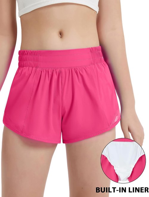 EXARUS Girls' Athletic Shorts - Lightweight Running & Workout Shorts with Liner & Zip Pocket | Sizes 2.5"/4" for Kids 6-12Y