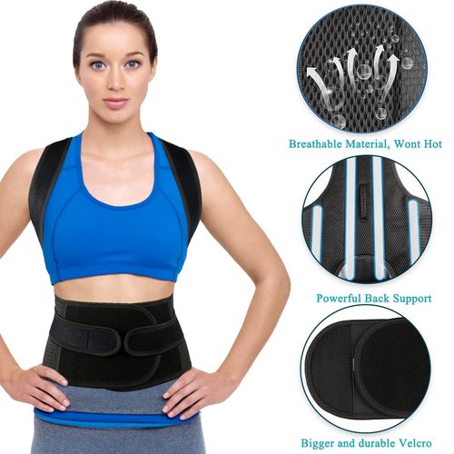 KLEUET Back Brace Posture Corrector for Women and Men, Relief for Waist, Back and Shoulder Pain, Adjustable and Breathable, Improve Posture L(33"-37")