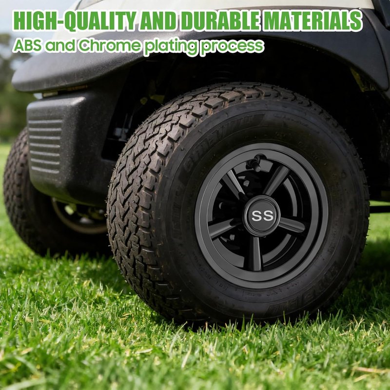 10L0L Golf Cart Hubcaps, 8 inch Wheel Covers Set of 4, Universal Hub Caps for Yamaha, Club Car, EZGO, Black