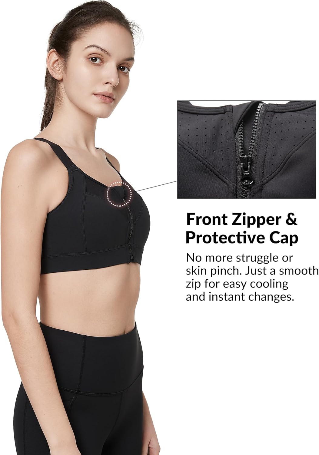Yvette Adjustable Sports Bra - High Impact Zip Front Design | Plus Size Wireless for Running & Workouts
