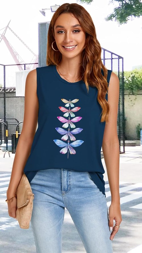 JOELLYUS Women's Casual Tank Tops - Sleeveless Crew Neck Tunic Shirt for Summer | Loose Fit