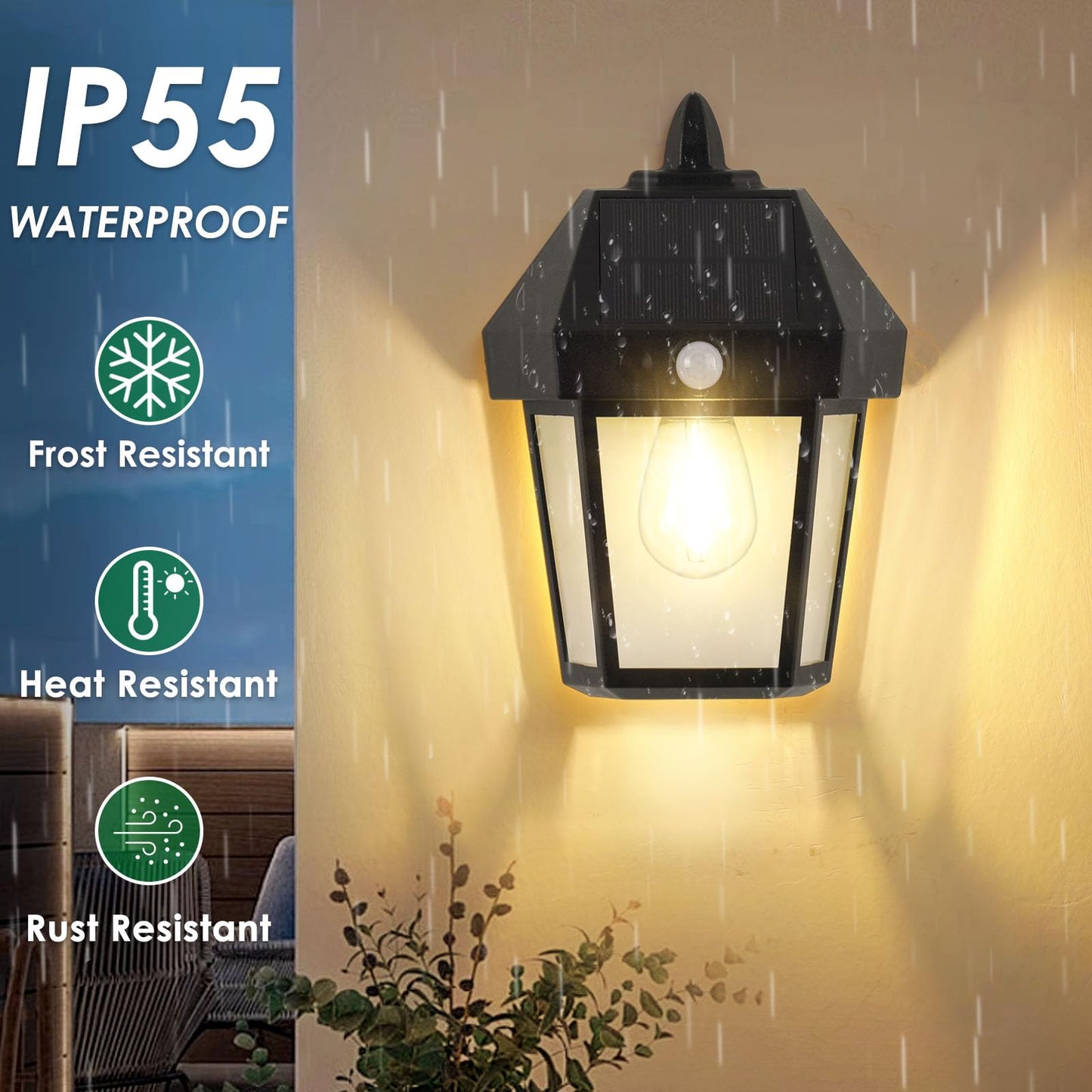 Solar Wall Lights Outdoor with 3 Modes, Dusk to Dawn Motion Sensor Solar Lights Outdoor Waterproof Patio Lights for Porch Front Door Garage Yard (2)