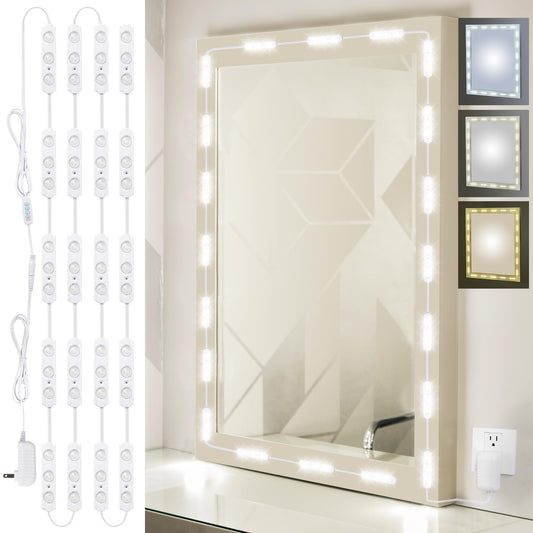 LPHUMEX LED Vanity Mirror Lights, 3 Color 20pcs*3LEDS 12V Hollywood Style Makeup Lights Stick on, Bright Dimmable with Power Adapter (Mirror Not Included)