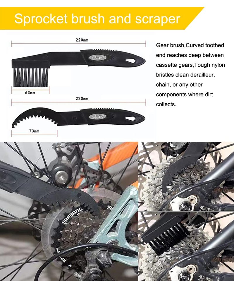 Ultrafashs Bike Cleaning Kit - 7-Piece Essential Set with Degreaser 10oz, Wet Lube 2oz, Chain Scrubber & Brush for Chain Maintenance