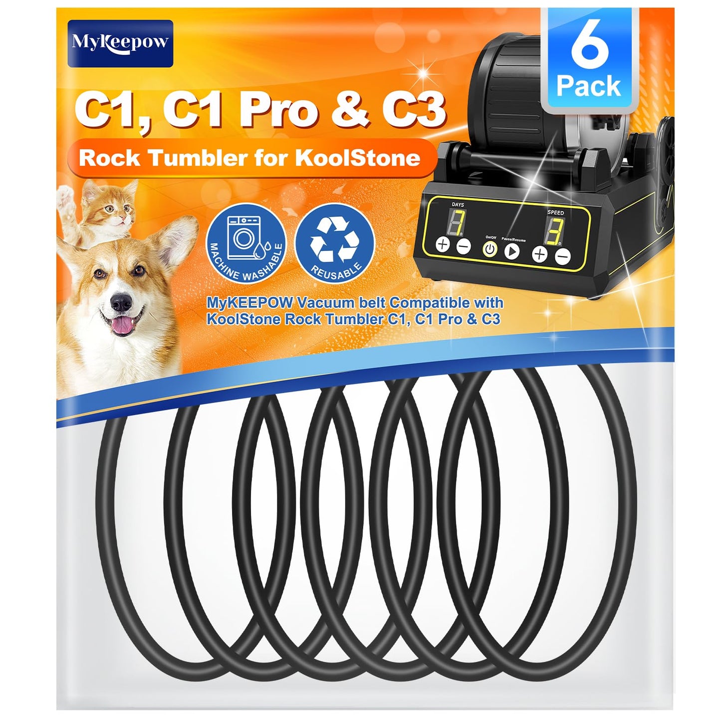 MyKEEPOW Rock Tumbler Belts Compatible with Koolstone Rock Tumbler Model C1 & C1 Pro & C3, 6 Pack