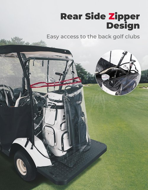 KEMIMOTO 600D Golf Cart Enclosure 2 Passenger Up to 54'', Fadesafe Golf Cart Rain Cover Waterproof, Roll-Up Dual Zipper Door Design Compatible with Club Car Precedent/Tempo/Onward, EZGO, Black