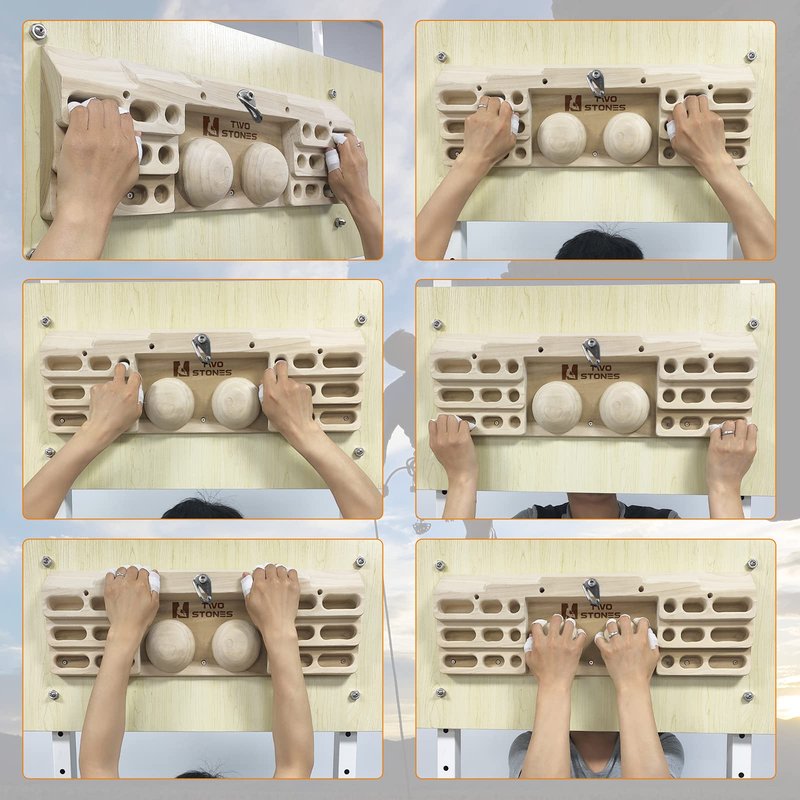 Two Stones Wooden Hangboard Rock Climbing Pull Up Bar Designed Training for Climbing, Wooden Fingerboard Climbing Training Board for Building Core Strength and Endurance (CJ-HB2003)