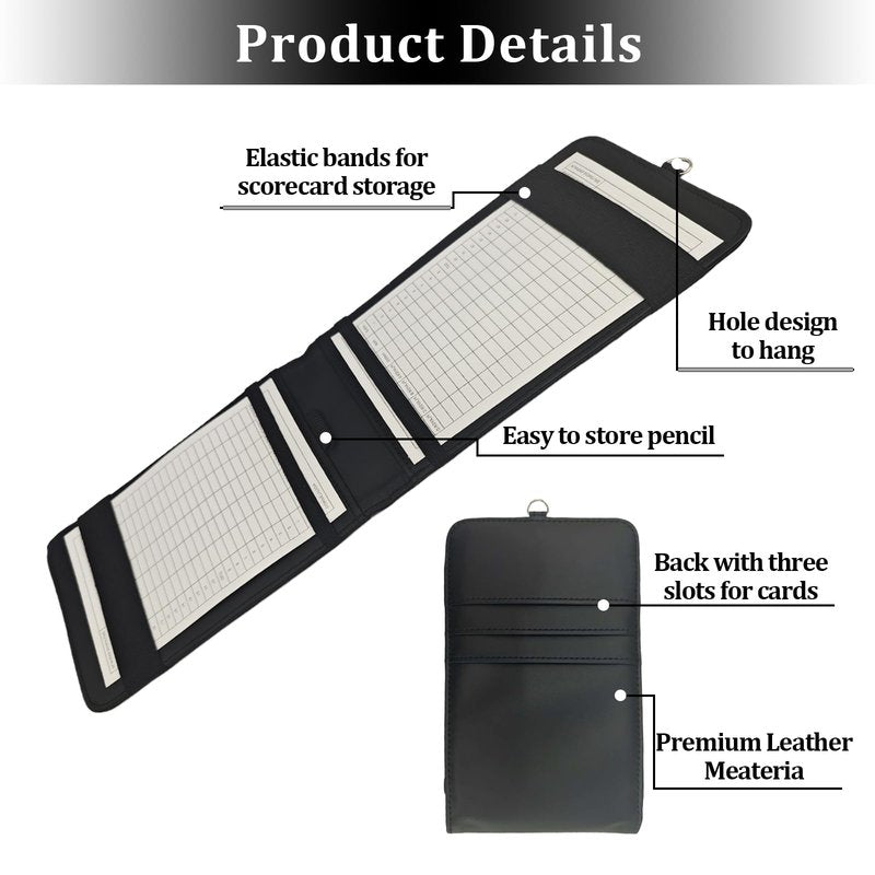 YFANITI Leather Golf Scorecard Holder,Score Card Holder Golf,Yardage Book Cover,Golf Scorecard Book (Black)