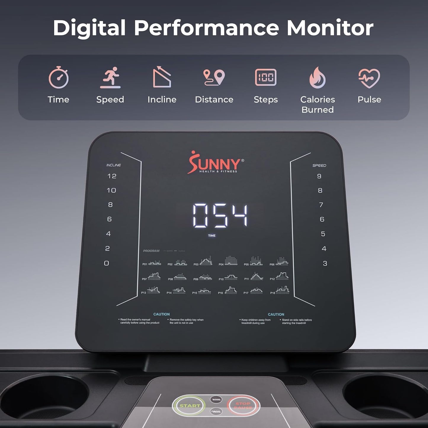 Sunny Health & Fitness Smart Treadmill - Heavy-Duty Auto Incline with 20" Running Deck & Free App