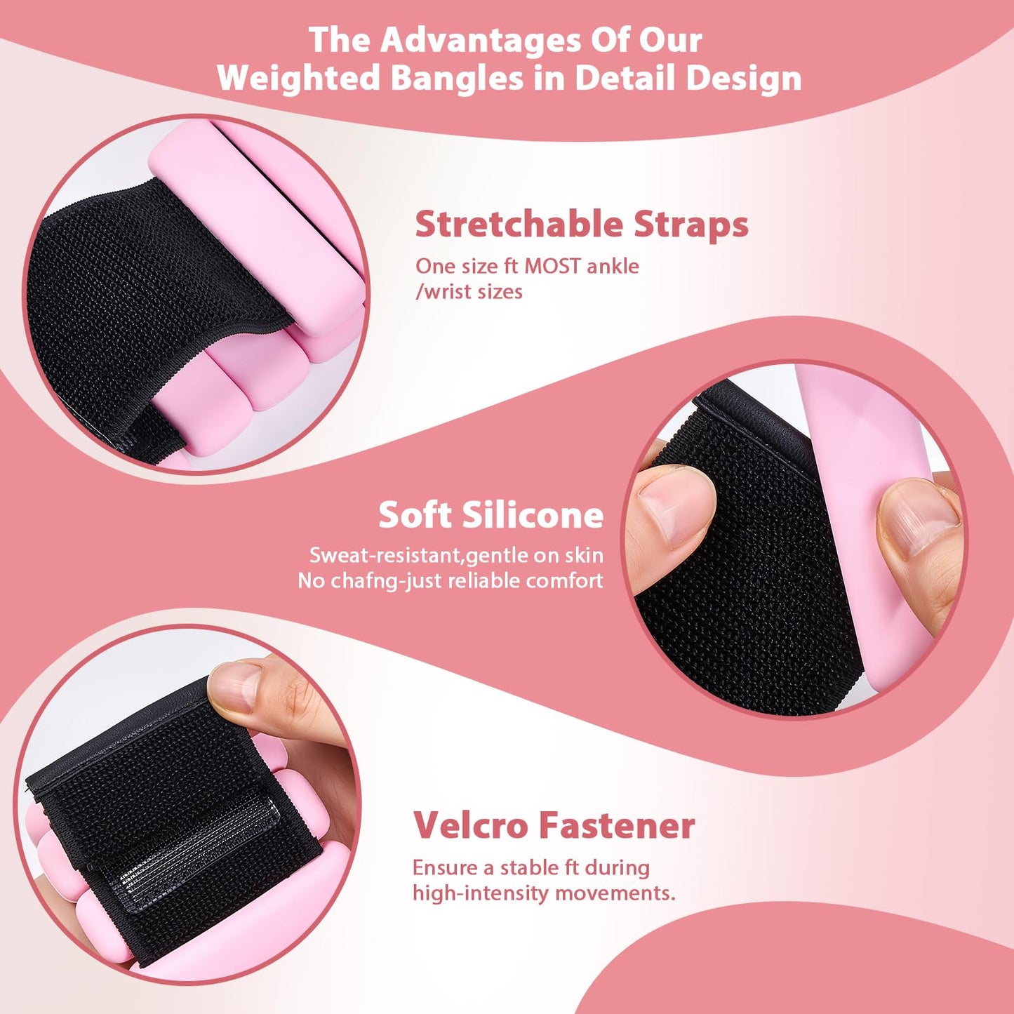 Wrist and Ankle Weights for Women&Men - Adjustable Pilates Weighted Bangles, 2 lbs Weighted Arm Bands Foot Leg Weights for Walking, Yoga, Training, Exercise, Running, Set of 2 (1LB Each) (Pink)