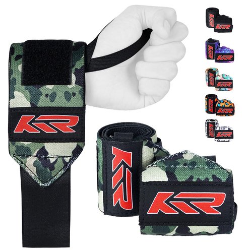 KTR Camo Printed Wrist Wraps for Men & Women | Premium Gym Wrist Straps for Powerlifting, Strength Training, & Weightlifting Support (Army Camo)