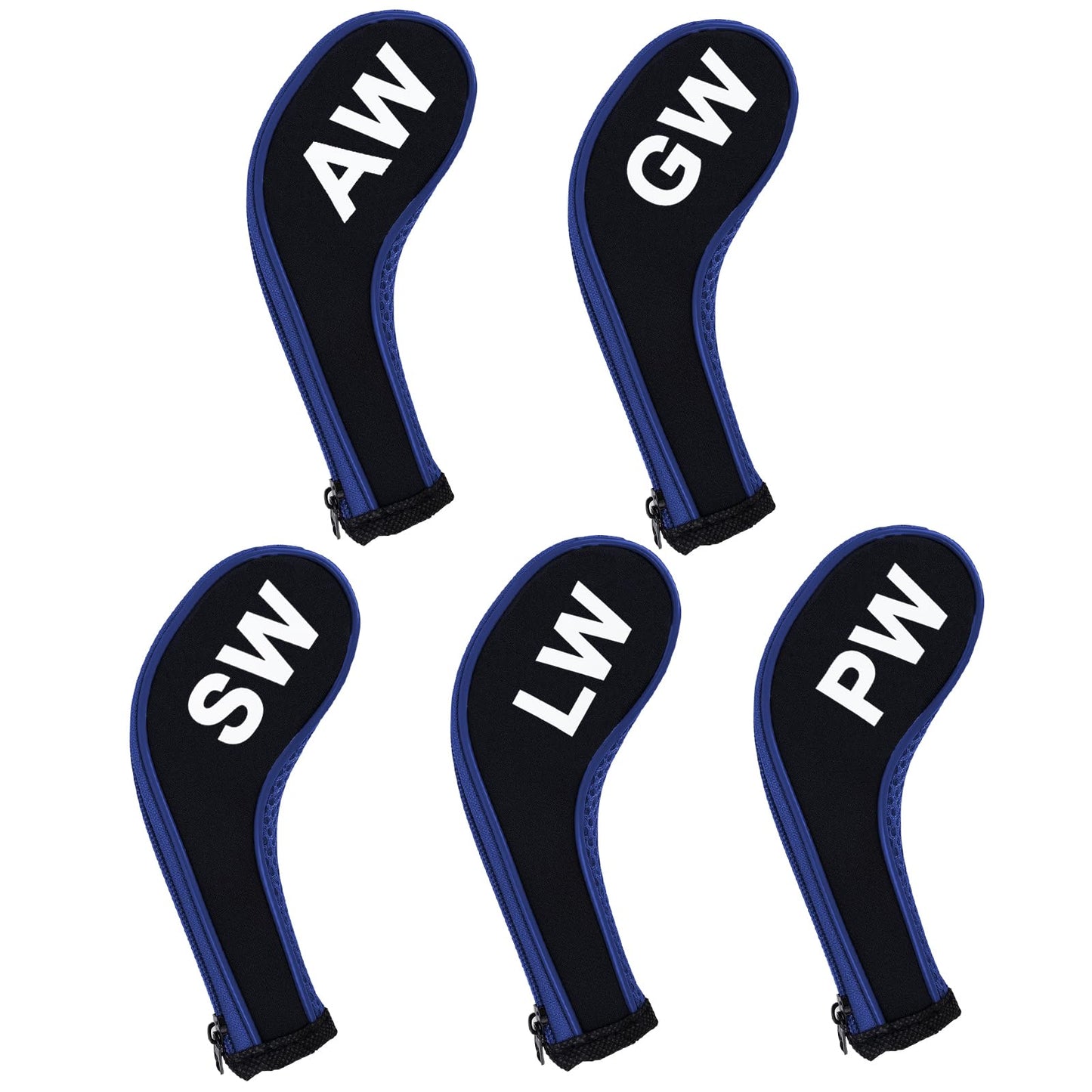 Andux 5Pack Golf Wedge Irons Club Head Covers NO. on Both Sides Long Neck with Zipper MT/S18 （Black/Blue）