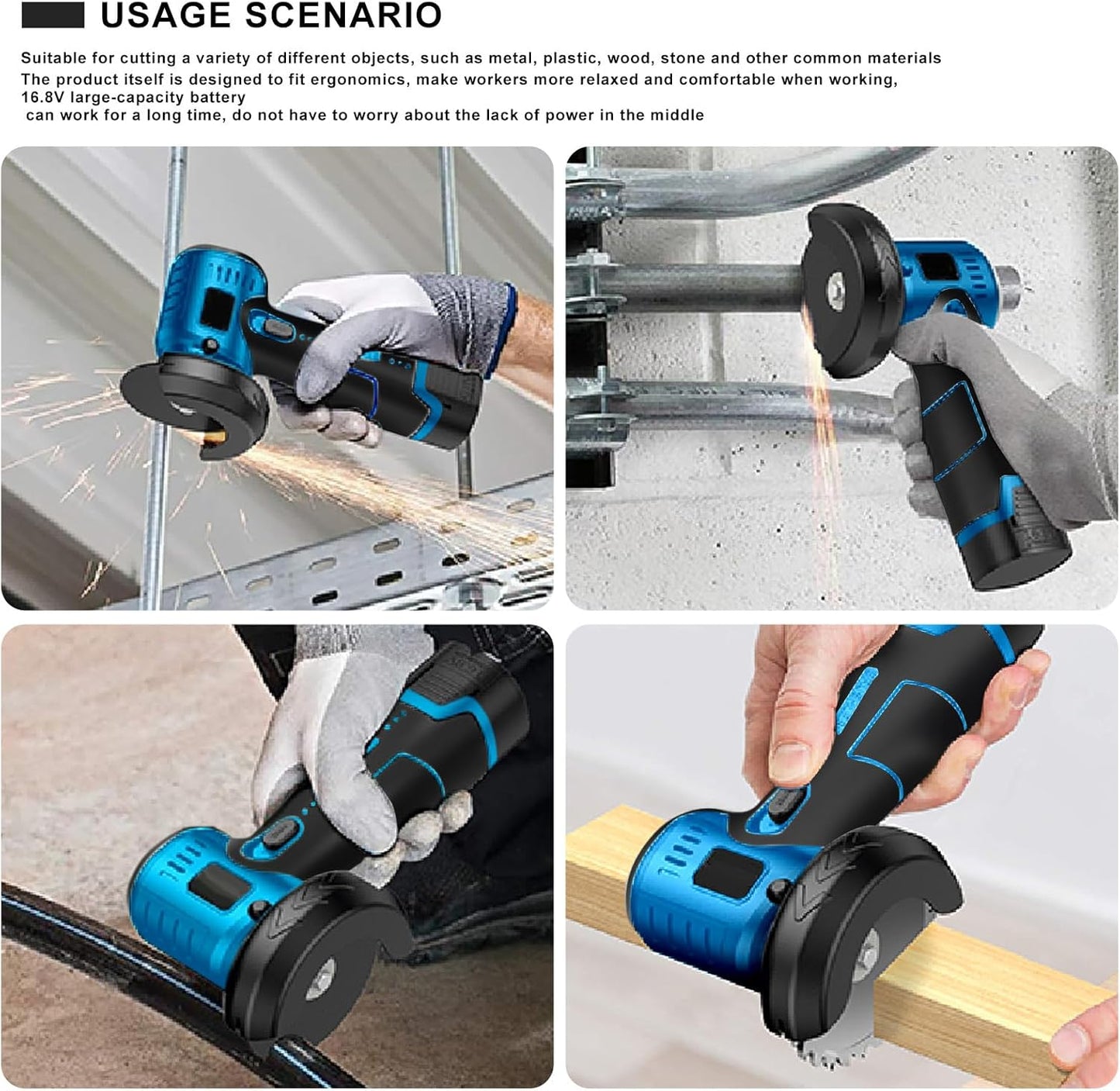 Mini Cordless Angle Grinder Kit - 19500 RPM Electric Tool with 2 Batteries & 5 Cutting Discs for Metal & Wood