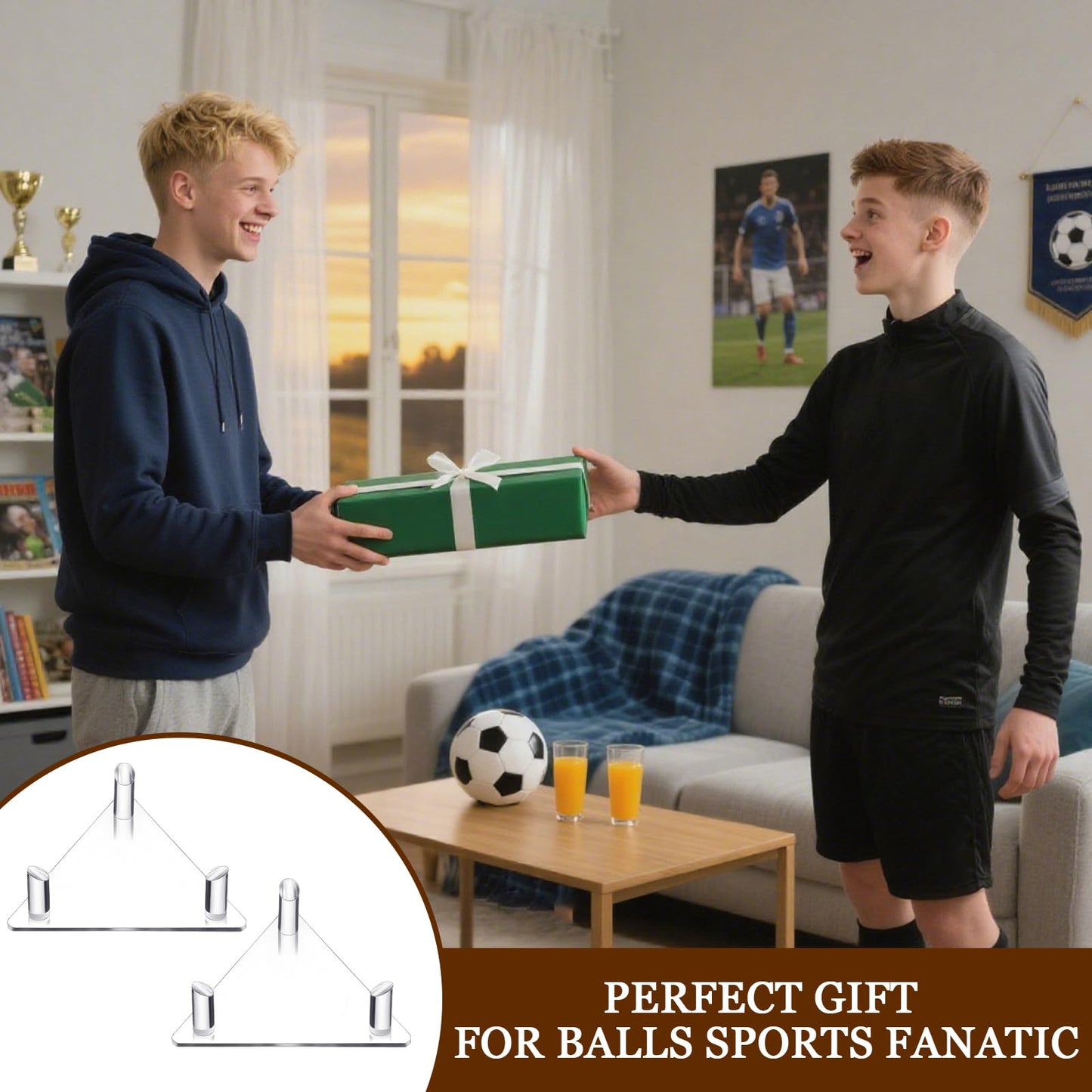 Ball Holder,2PCS Ball Stands for Basketball Football Soccer Volleyball Rugby Ball Souvenir Display Storage,Clear Acrylic Ball Rack,Soccer Rack,Basketball Stand,Football Display Stands,Volleyball Stand