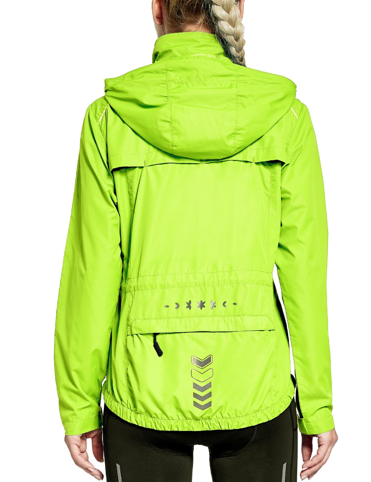 FitsT4 Sports Women's Cycling Running Jackets Lightweight Windproof Bike Windbreaker Reflective with Hood Fluorescent Yellow Size L