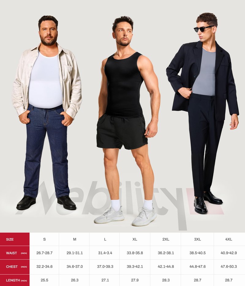 Nebility Shapewear Mens Compression Shirt - Slimming Body Shaper Tummy Control Shapewear Vest Workout Tank Tops Undershirts (Black, Large)