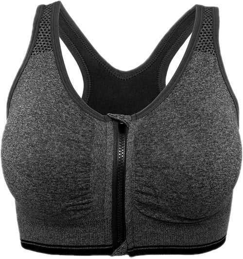 FLORATA Zip Front Sports Bra for Women - Wireless Post-Surgery Yoga Bra | Comfortable Fit