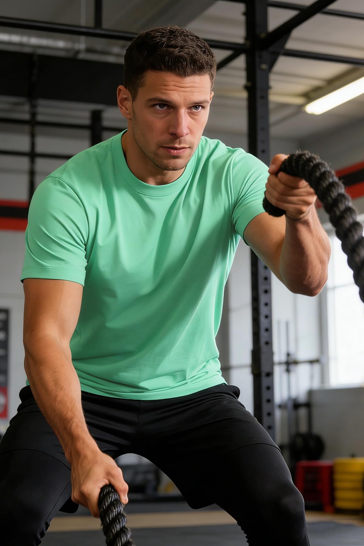 KINGFEN Men's Comfort Cool Sun Protective Shirt Workout Quick Dry Moisture Wicking Breathable Short Sleeve Casual Athletic Tee Green XL