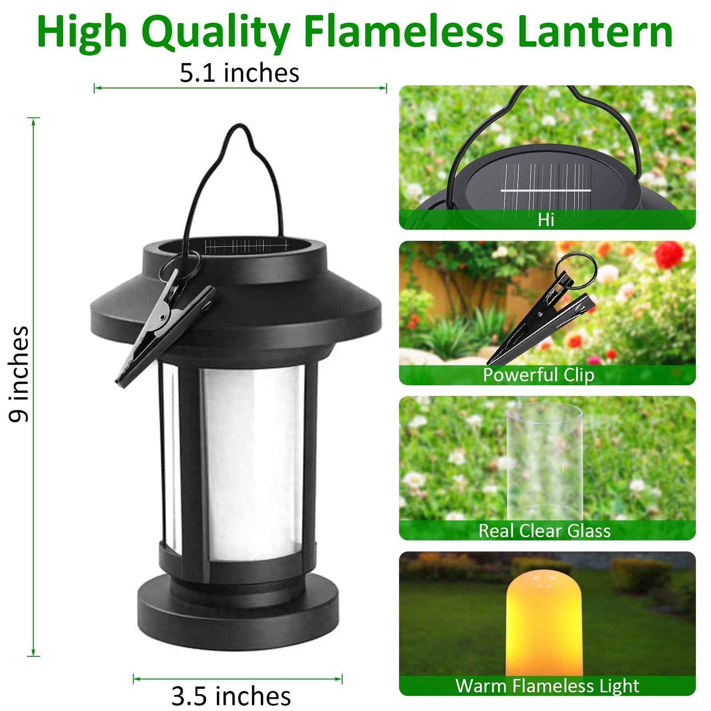 Derynome Solar Lantern Outdoor Lights, 2 Pack Upgraded Flickering Flameless Solar Lights Outdoor Waterproof, Hanging Decorative Lanterns for Yard Patio Path Garden Decor (2)