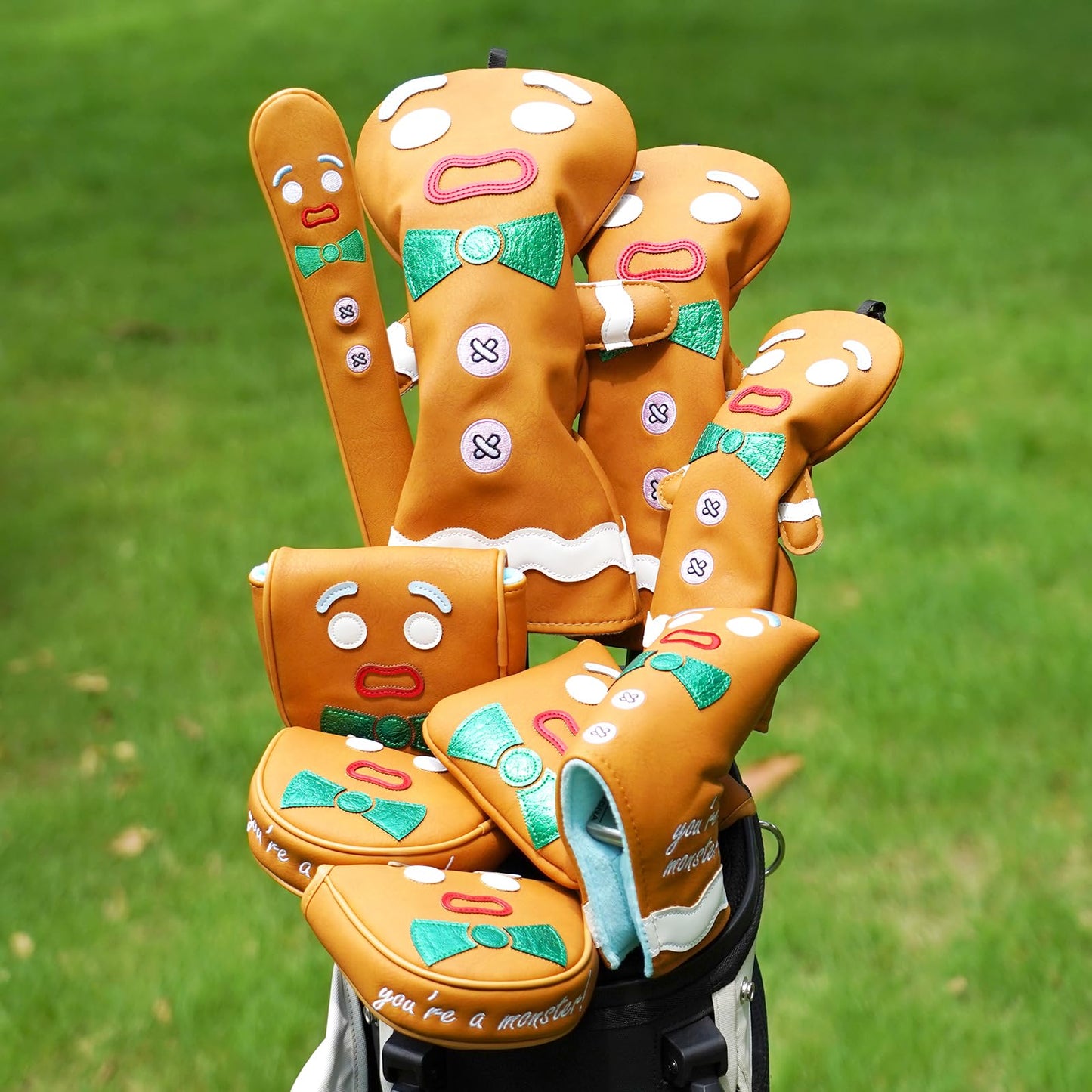 LZFAN Funny Golf Club Head Cover Driver Headcover Fairway Wood Headcover Hybrid Club Head Cover Brown Monster Cookie Fairway
