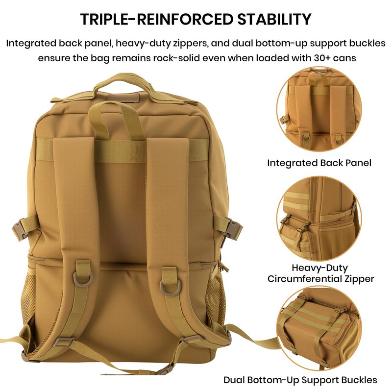 WKPGB Tactical Cooler Backpack for Men, 41L Insulated Leakproof Lunch Backpack with 16” Laptop Compartment, Heavy Duty Double Deck Soft Cooler Bag for Work, Fishing, Camping, Hiking – Black