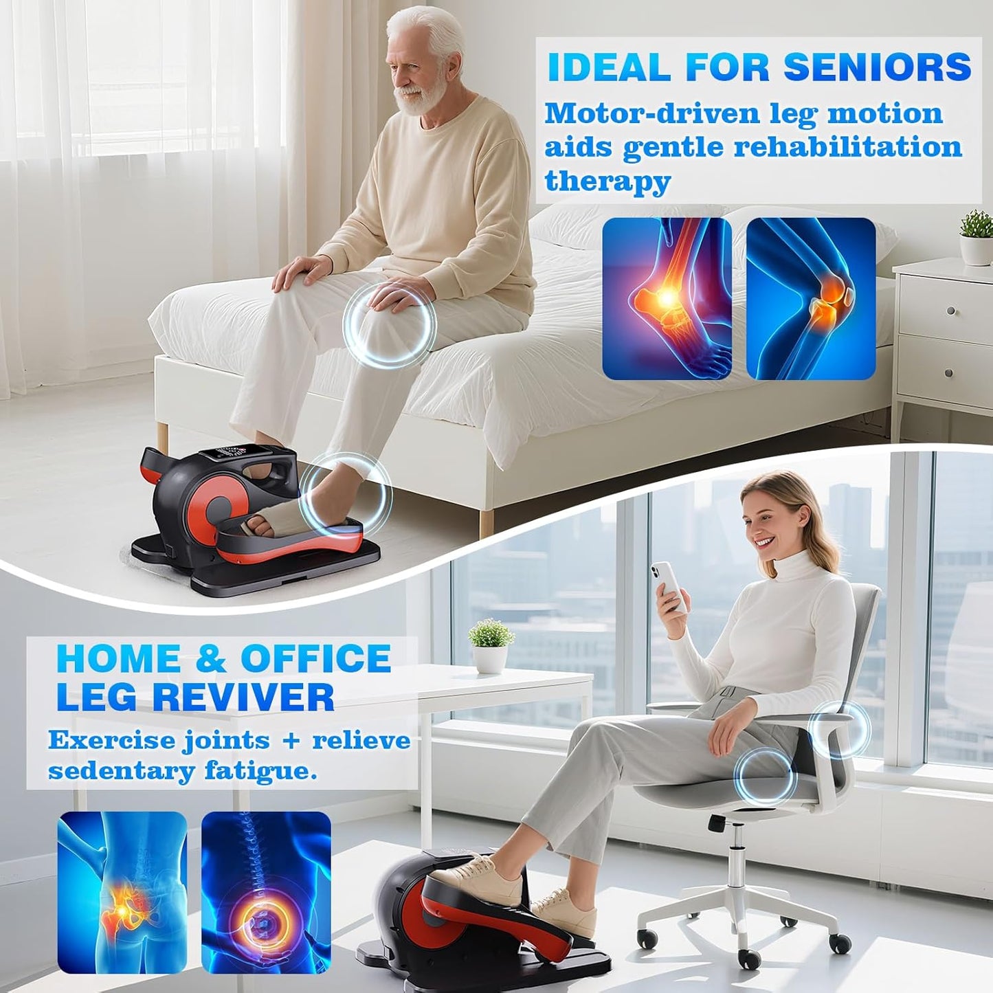 Under Desk Elliptical Machine | Skiennix Electric Mini Elliptical for Seniors - 12-Speed Touch Screen & Remote Control