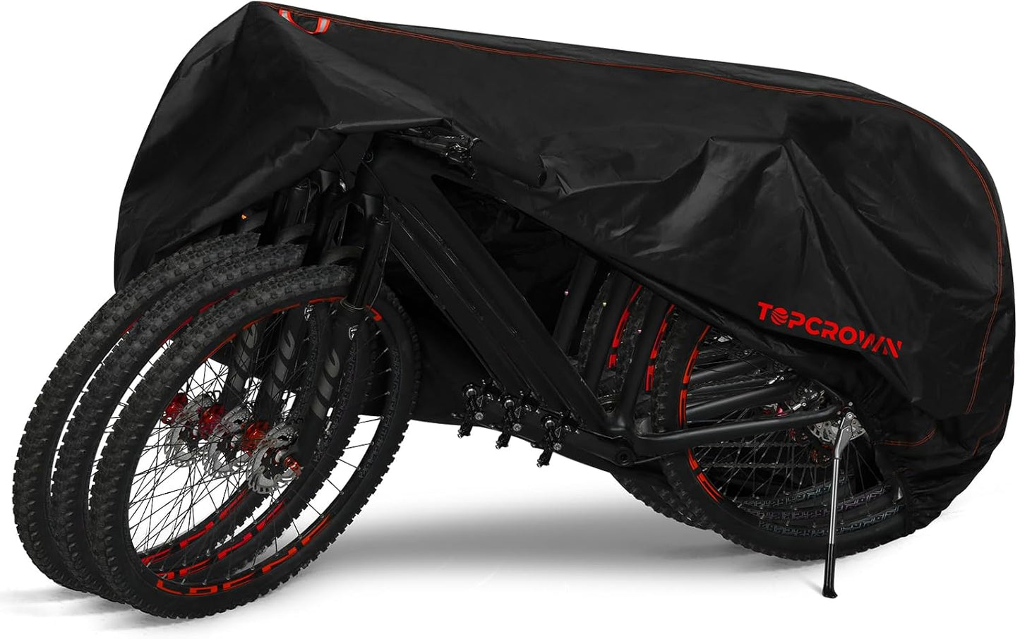 Topcrown Waterproof Bike Cover - Outdoor Storage for 3 Bikes | UV, Dust & Wind Protection (420D Black & Red, XXXL)