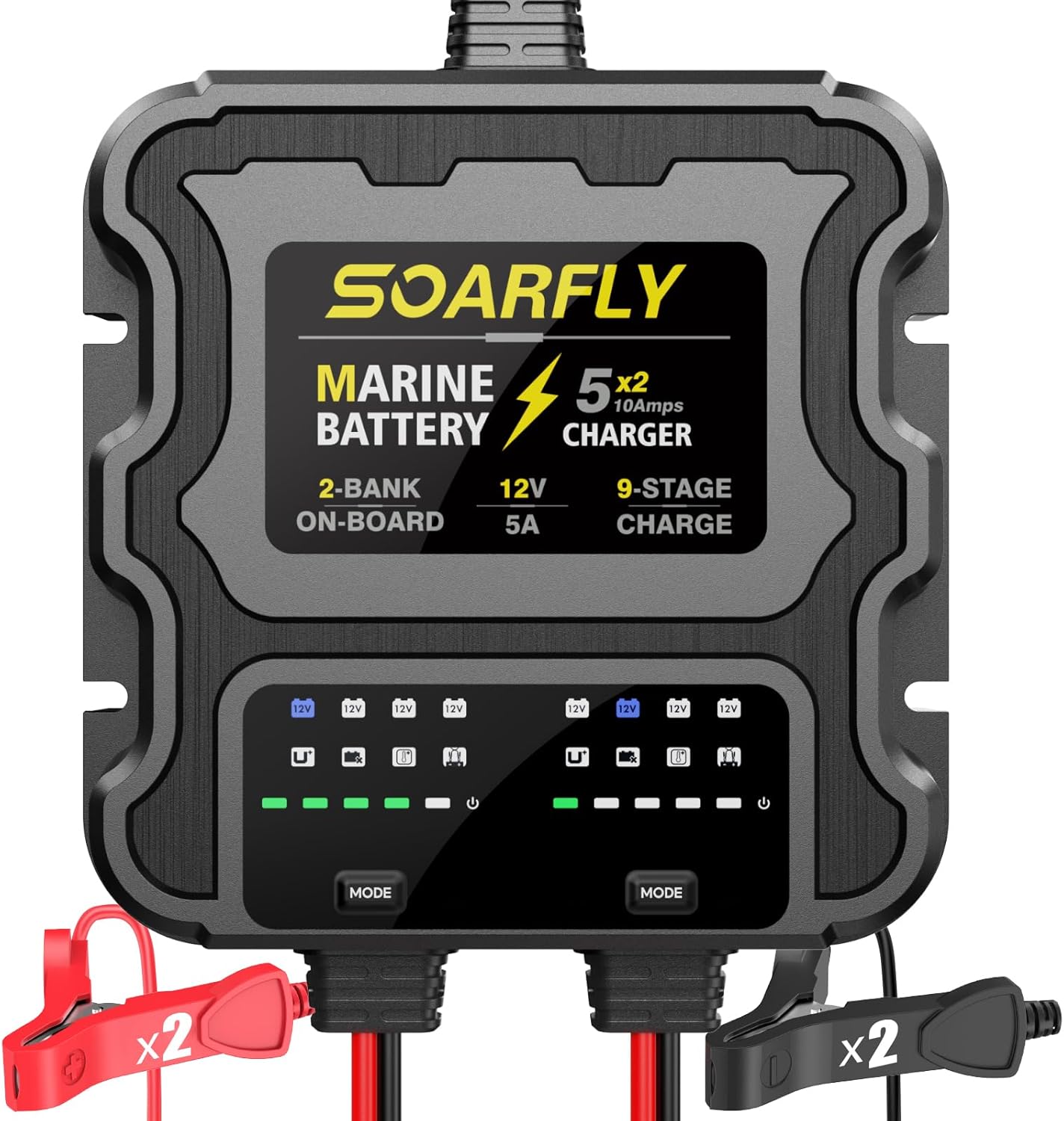 SOARFLY 12V Marine Battery Charger - 10A Waterproof Maintainer & Desulfator for SLA/AGM & Lithium Batteries