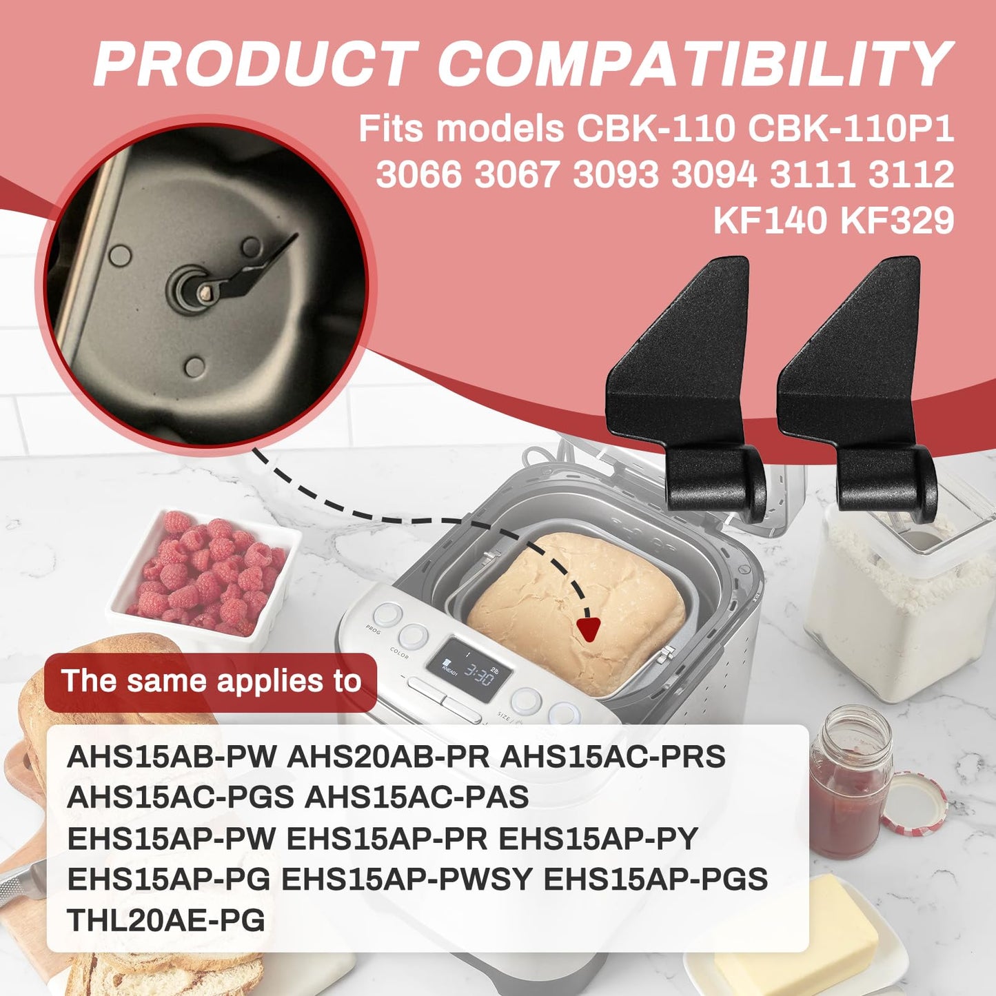 2-Pack CBK-110KP Kneading Paddle for Cuisinart Bread Maker Machine - Fits Model CBK-110 & CBK-110P1 Bread Machine Paddle Replacement